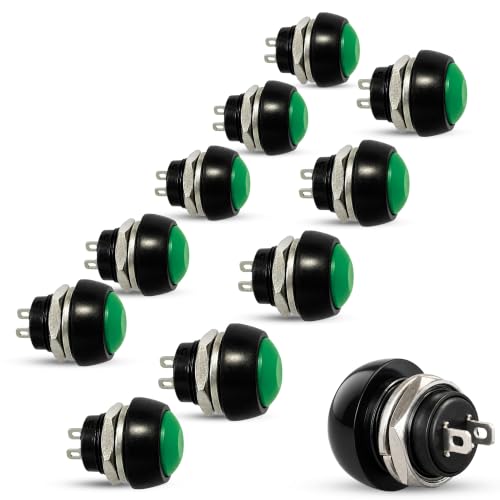 Botón Pulsador Momentáneo, Botón Auto Reinicio, 12V 2A, Verde, 10 Unidades