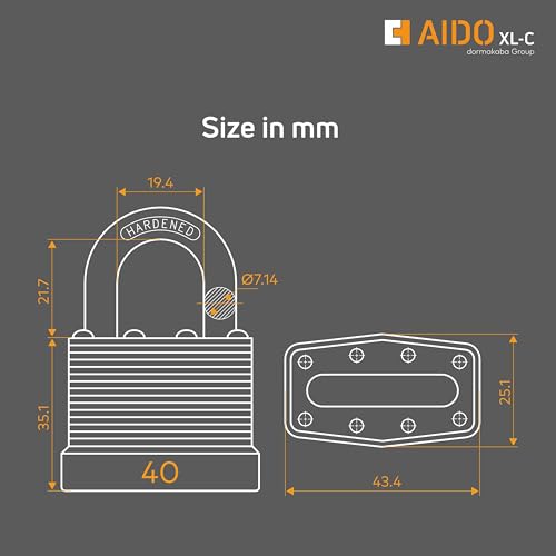 Image of AIDO 40mm Laminated Steel Padlock | Heavy Duty Waterproof Multipurpose Lock for Home, Gates, Shutters, Shops, Warehouses & Trucks | Hardened Shackle, Rust Resistant | 4 Keys | 2 Yr Warranty