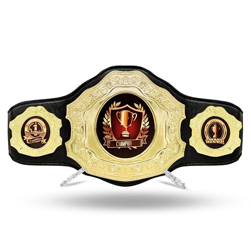 HANDSY Die Cast Heavy Championship Belt Adult – Real Leather Trophy Belt for Sports, Awards, Gifts, Events, Wrestling, and Prizes