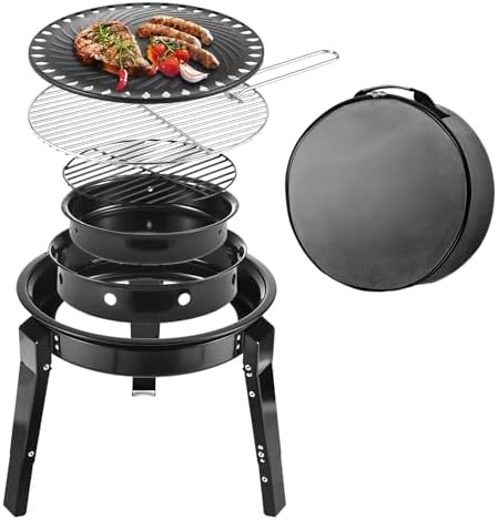 Portable Foldable Charcoal Grill - Tabletop BBQ Smoker For Camping, Picnics & Backyard (Red)