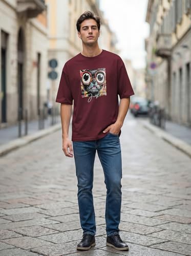 Image of BULLMER Trendy Front and Back Printed Oversized Round Neck T-Shirt for Men - Pack of 2