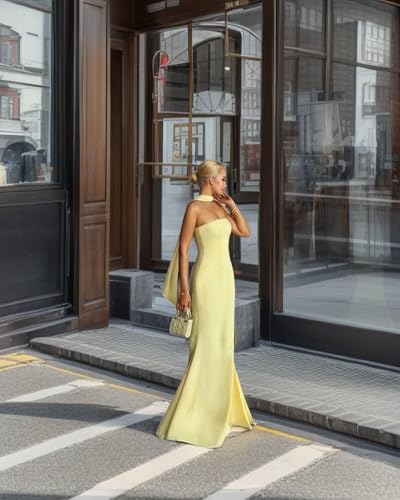 Women's Strapless Formal Prom Dress with Scarves Mermaid Bridesmaid Dresses Satin Evening Party Gown MJ654