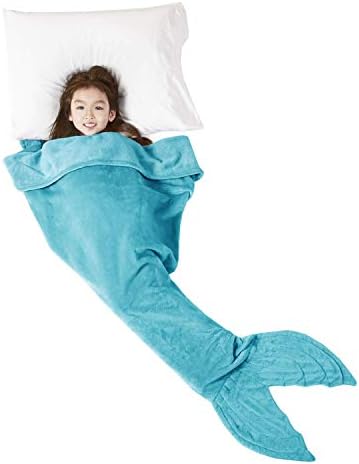 SCM Raschel Flannel Mermaid Tail Blanket for Girls Kids Adults - Super Soft Warm Lightweight in Living Room Bedroom All Seasons (Blue Radiance, 56x168cm)