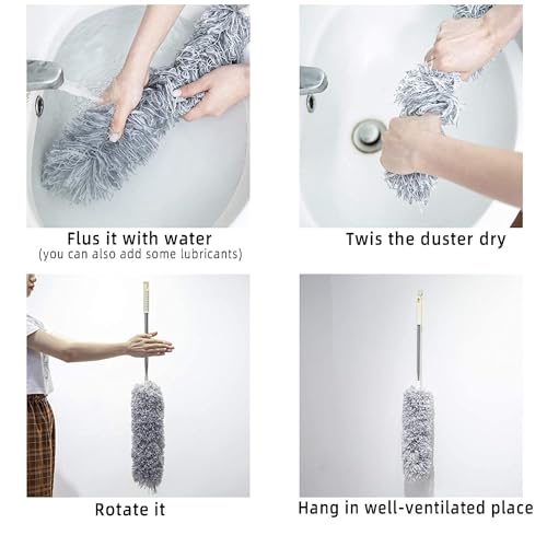 Image of Cleaning Brush Feather Microfiber Duster with Extendable Rod Dust Cleaner Fit Ceiling Fan Car Home Office Cleaning Tools (Multicolour)