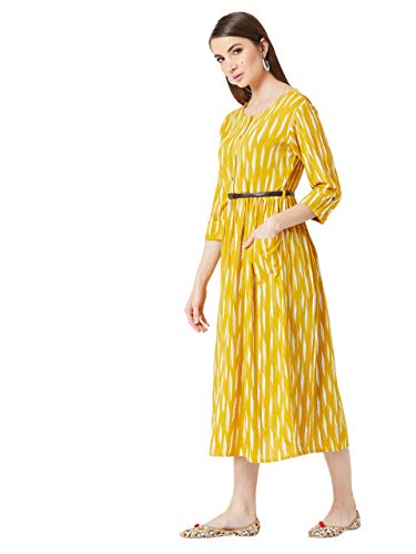 Image of Miss Chase Women's Mustard Yellow Belted Printed Midi Dress