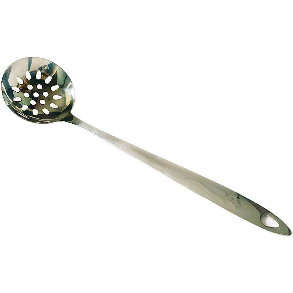 Stainless Steel Slotted Spoon Extra Long Handle with Ergonomic Grip Heat Dishwasher Resistant Commercial Kitchen Home Use (1 Piece)