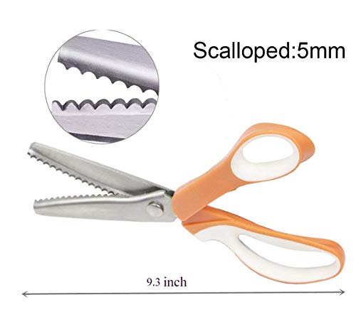 Nejlsd Pinking Shears For Fabric Scalloped 5Mm, Stainless Dressmaking Sewing Scissors Steel Handled Professional Zig Zag Fabric Craft Scissors 9.3 Inch (Orange) #TOP3