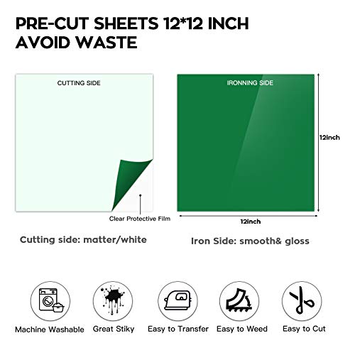 Dysania Green Heat Transfer Vinyl Bundle - 10 Pack (12" X 12") Green Htv Vinyl, Pu Iron On Vinyl For T-Shirt,Easy To Cut & Weed For Heat Vinyl Design #TOP2