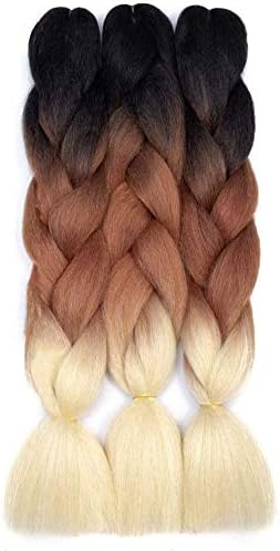 FANWYFYU Ombre Braiding Hair Extensions, 3Pack/Lot High Temperature Synthetic 24inch Pre Stretched Braiding Hair - Image 5