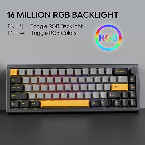 Image of EPOMAKER EK68 65% Gasket NKRO Hot Swappable 2.4Ghz /Bluetooth 5.0 /USB-C Wired Mechanical Gaming Keyboard with Knob, South-Facing LED, 3000mAh Battery, RGB Backlight for Win /Mac (Gateron Pro Yellow)