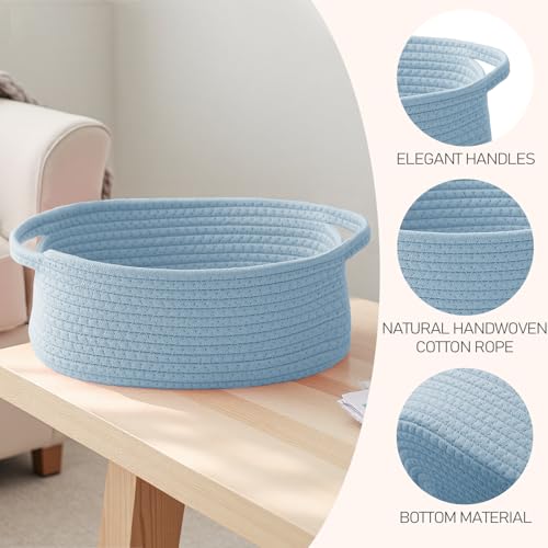 Image of JMvicyroam Small Woven Basket, Empty Gift Basket, Blue /1 Pack | Small Gift Basket, Cotton Rope, 12 x 8 x 30 in, Handles, Includes Ribbon and Bag, Birthday Gift Basket