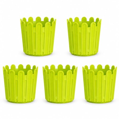 KORREL SEEDS 8 Inch Tippy Decorative Plastic Planter for Home & Garden Stylish Picket Fence Design Flower Pot Ideal for Balcony Kitchen Living Room Indoor Plants (5, Green)