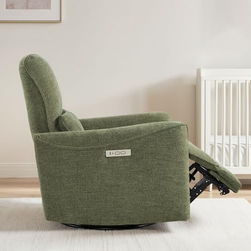 Image of CHITA Power Swivel Glider Recliner Chair, Nursery Glider, Fabric in Green | FSC Certified Upholstery Rocking Chair, Power Lumbar Support, Reclining Chair for Living Room & Nursery