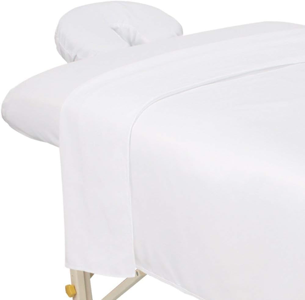Image of ForPro Professional Collection Premium Microfiber 3-Piece Massage Sheet Set, White, Ultra-Light, Stain, and Wrinkle-Resistant Includes Massage Flat & Fitted Sheet and Face Rest Cover (Pack of 10)