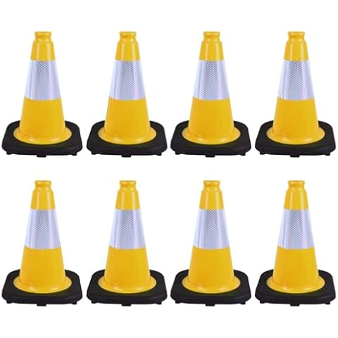 OranclUS 8 Pack 12 Inch Yellow Traffic Cones with Black Base, Multipurpose Road Safety Markers for Driveway, Parking Lots, Pet Training (8, Yellow, 12 Inch) Cover