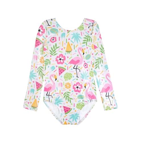 HOZIY Long Sleeve Leotards for Girls Gymnastics Kids Toddler Tumbling Outfits Floral Unicorn Galaxy Rainbow Stripe Pattern 7-8 Years Flamingo