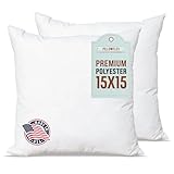 Pillowflex Premium Polyester Pillow Insert – 15x15 - Square Pillows Form, Machine Washable, Soft Sham Supports, Decorative Form for Covers and Throw Pillows, Hypoallergenic - Made in USA - 2 Pack
