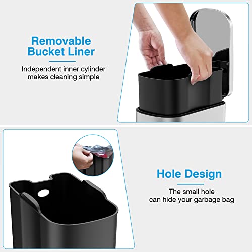 Bethebest 10 Liter/ 2.6 Gallon Small Trash Can With Lid,Slim Bathroom Trash Can With Removable Wastebasket For Bedroom,Office(Silver) #TOP1