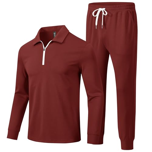 MoFiz Survêtement pour homme 2 pièces Ensemble de jogging Survêtement fermeture éclair 1/4 hauts à manches longues pantalon de jogging tenues...