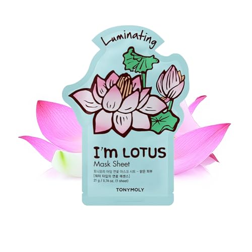 TONYMOLY I'm Lotus Luminating Sheet Mask, Korean Skin Care Face Mask, Hydrating & Moisturizing Skincare, Vitamin Infused Facial, Soothes Skin