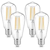 WIHTU LED Filament Light Bulbs, Bright Vintage 6W LED Edison Bulbs, St58 2700K Warm Light Bulbs with CRI 85+, E26 Standard Base, 900LUM, Non-Dimmable, Clear Glass, Pack of 4