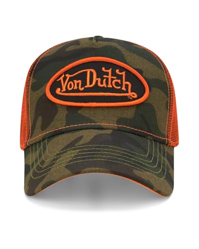 Image of Von Dutch Monogram Trucker Cap - Retro Snapback Cap for Men and Women - Adjustable Snap Fit Panel, Mesh Rear, Curved Bill