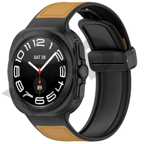 Image of YODI Watch Band Compatible with Samsung Galaxy Watch 7 Ultra Band 47mm Smartwatch, Soft Classic Strap Bands Genuine Hybrid Leather For Men Women (Black)