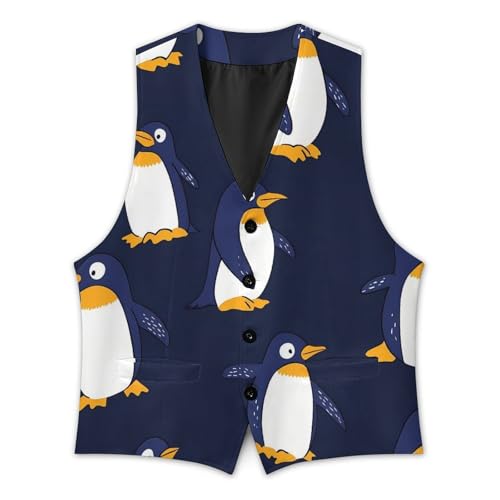 Cute Penguin Pattern Men's Formal Suit Vest for Business Formal Or Casual Dress Waistcoat Wedding3