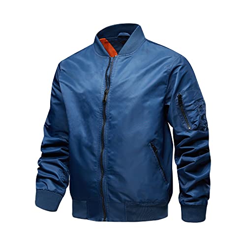 Tlzc Men's Windproof Flight Bomber Jacket Waterproof Military Jacket (Blue, Small) #TOP3