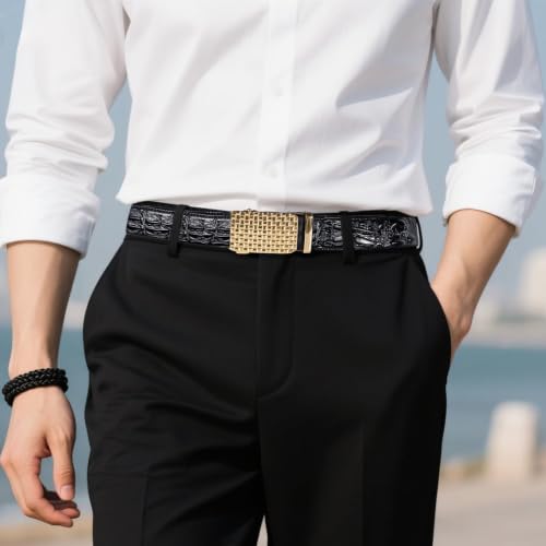 Image of Dubulle Designer Men's Belts, Ratchet Leather Sliding Buckle Dress Belt