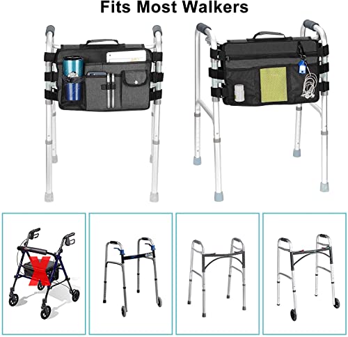 Walker Bag For Seniors-Supregear Folding Walker Accessories Bag (Double Sided), Walker Basket Caddy Large Capacity Waterproof Tote With 9 Pockets And Cup Holder #TOP4