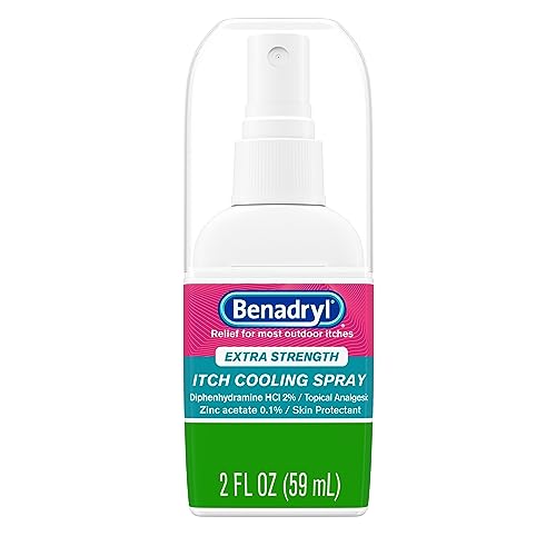 benadryl extra strength itch cooling spray topical analgesic spray with diphenhydramine hci amp zinc acetate skin protectant for fast relief from insect bites travel size 2 fl oz