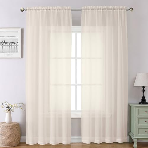 Image of Chyhomenyc Cream Sheer Curtains 78 Inches Long 2 Panels Set for Living Room, Light Filtering Voile Lightweight Bedroom Curtains, Rod Pocket Solid Window Treatment Drapes, Each 42W x 78L