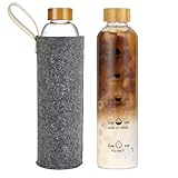 ZEBEIYU 32oz Glass Water Bottle,Borosilicate Glass Drinking Bottles with Time Marker,Bamboo lids,Fel