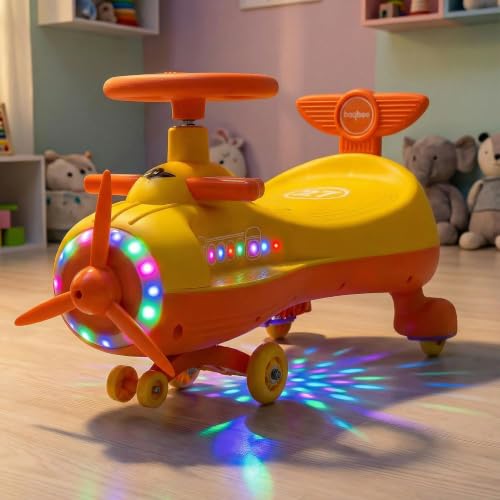 Image of Baybee Cruzo Baby Swing Car for Kids | Twister Push Ride on Car with RGB Lights & Music | 360 Rotation, Smooth Wheels, Indoor & Outdoor Magic Push Car for Boys & Girls, Age 2+ Years (Yellow)