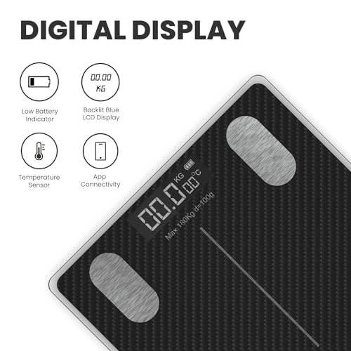 Image of The Cube Club Weight Machine Smart Sync Body Fat Analyzer Multi-User Profiles 12 Health Metrics BMI Weighing Scale with LED & Glass Top (CARBON FIBER, 180kg Max, 2.5 Year Warranty)