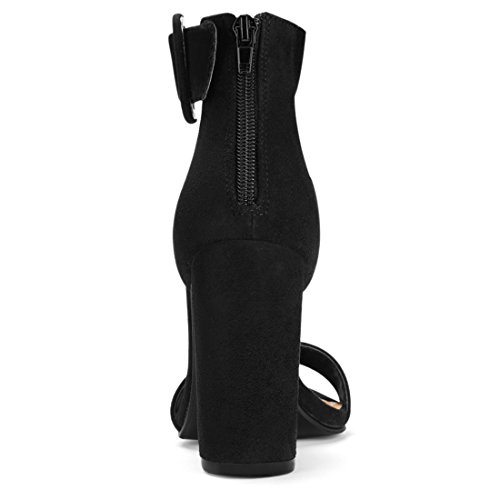 Allegra K Allegra K Women's Block Heel Zipper Buckle Black Ankle Strap Sandals - 7 M US