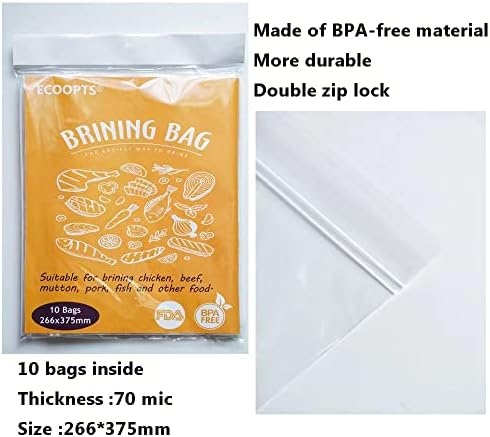 10 Counts Brine Bags by ECOOPTS | Double Zippers Seal Brine Bags | BPA Free | Medium Size (10×15 Inches)