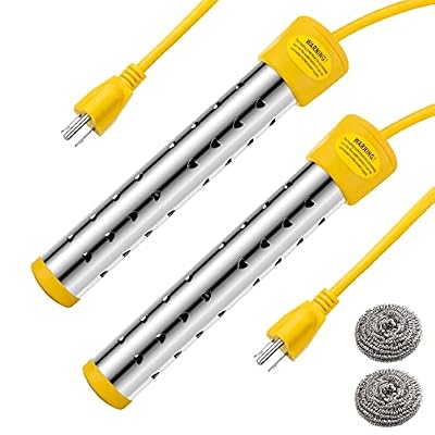 Treela 2 Pcs Immersion Water Heaters Portable Electric Submersible Pool/Hot Tub Heater with 304 SS for Bathtub, Bucket, Basin 5 Gallon Water in Minutes(Yellow,2000W)