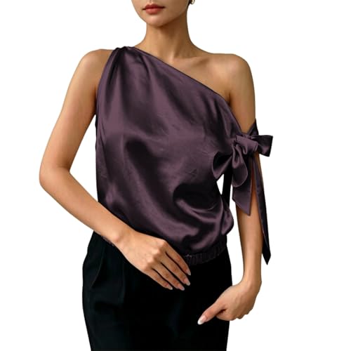 Blouse en satin soyeux haut de gamme avec nœud décoratif et coupe drapée