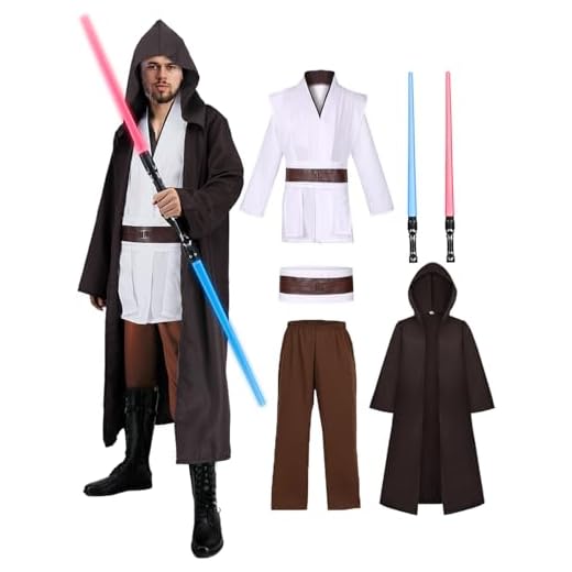 FOVER Disfraz de Jedi para hombre con azul Lightsaber Obi Wan Kenobi, túnica con capucha, capa con capucha, sudaderas medievales, túnica Jedi, Halloween, carnaval, cosplay para adultos FR022XLA