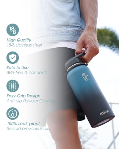 Image of Coolflask 32 oz Water Bottle Insulated Stainless Steel with Strap