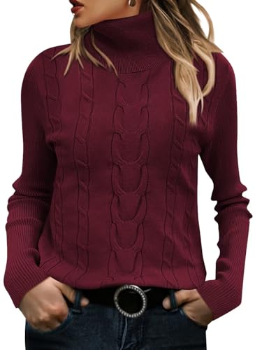 Image of ANFTFH Womens Turtleneck Sweater 2025 Ribbed Knit Top Pullover Sweaters