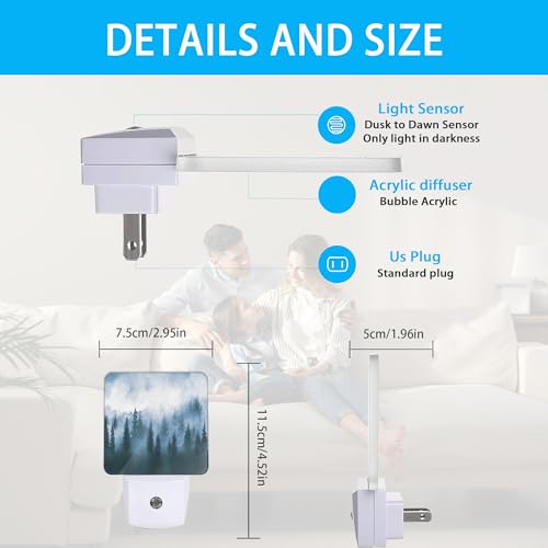 Image of Misty Forest Night Light,Nature Landscape Night Lights Plug into Wall for Boys Girls, Led Lamp for Stairway /Hallway /Bedroom 0.5W Nightlight Sleep Friendly