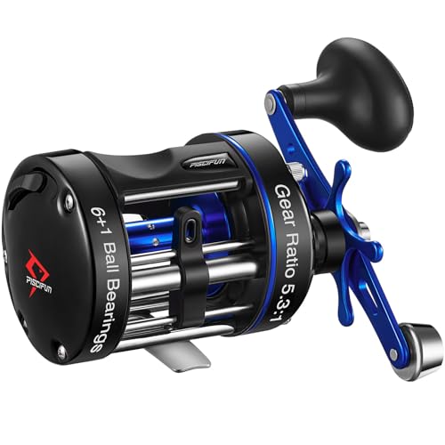 Piscifun Chaos XS Baitcasting Fishing Reel, Reinforced Metal Body Round Baitcaster Reel, Smooth Powerful Saltwater Inshore Surf Trolling Reel, Conventional Reel for Catfish, Musky, Bass, Pik