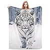 White tiger blanket gifts for adults kids tiger snow animal flannel throw blankets soft comfy lightweight for home decor couch bed sofa 60×50 inches  urban country home decor