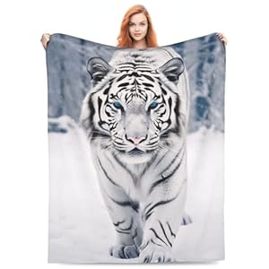 White Tiger Blanket Gifts for Adults Kids Tiger Snow Animal Flannel Throw Blankets Soft Comfy Lightweight for Home Decor Couch Bed Sofa 60×50 Inches