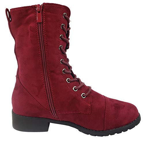 Image of Forever Link Womens Round Toe Military Lace Up Knit Ankle Cuff Low Heel Combat Boots