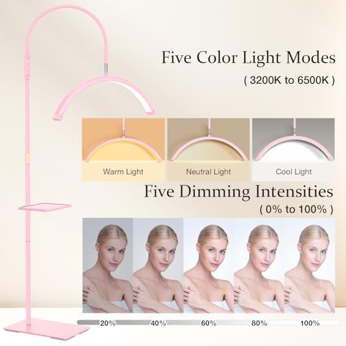 Image of Mznoo Lash Light with Tool Tray, 3600LM LED Moon Light for Lash Tech, Pink | Shadow-free, 3200K to 6500K, Flexible&Adjustable Lamp Head, for Lash Tech /Nail Tech /Esthetician