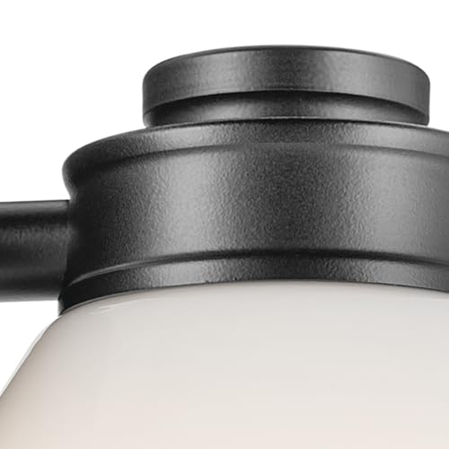 Image of Kichler Shae 1-Light Bathroom Wall Light, Black | White opal glass wall light for bathrooms, hallways and mirrors (5 inch x 8.25 inch), 55200BK